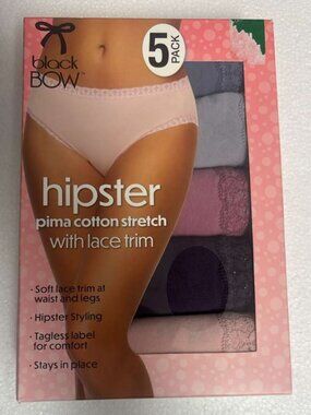 Black Bow Hipster pima cotton stretch  Panties 5 Pack